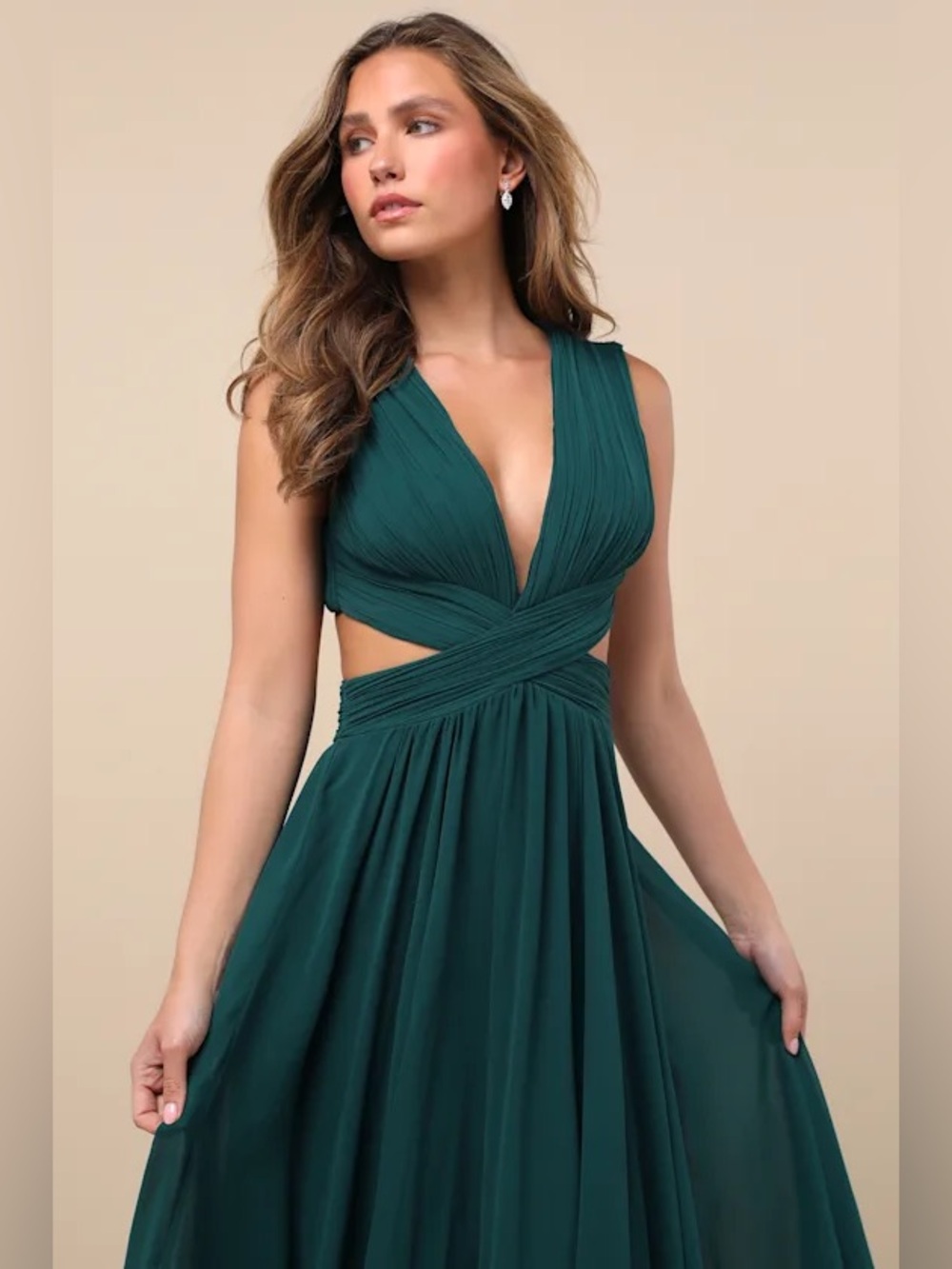 NWT Lulus Vivid Imagination Emerald Green Cutout Maxi Dress Sz Small - Picture 2 of 7